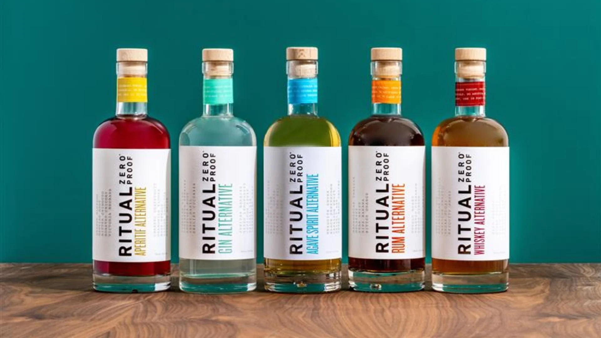 Bottles of Ritual non-alcoholic whiskey, tequila, and bourbon donated by Southern Glazers for The Fashion PAWty MockTAIL Bar