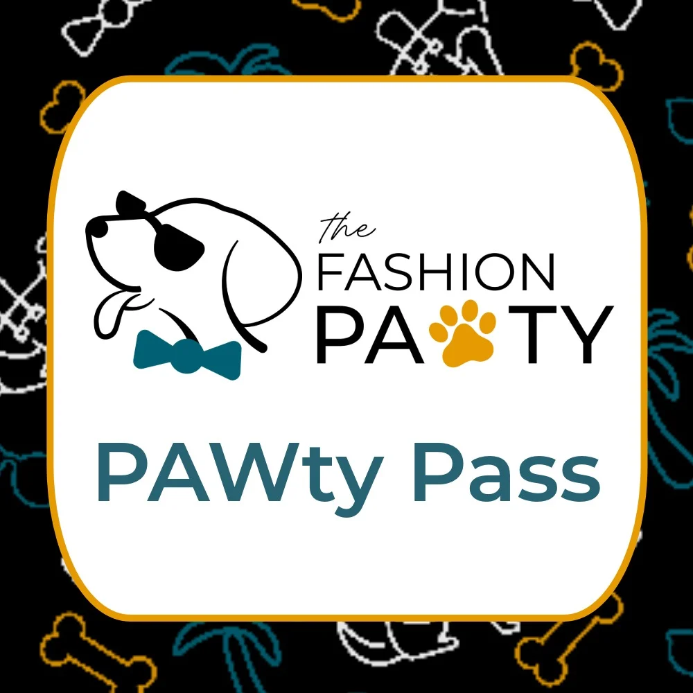 The Fashion PAWty logo on a PAWty Pass donation card