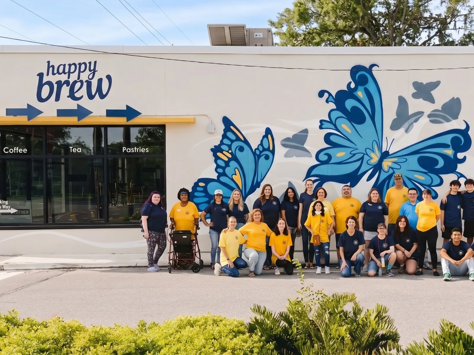 The Happy Brew team gathered outside the café on Hendricks Avenue